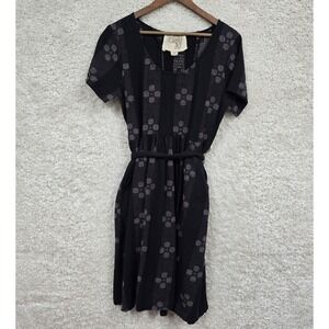 ace‎ & jig Woven Cotton Midi Bonnie Dress Womens Medium Black Geometric Pockets